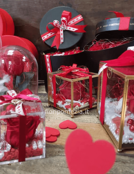 rose rosse stabilizzate in box , cuore o plastglass